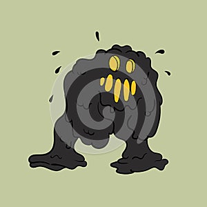 Mud black monster. Vintage toons: funny character, vector illustration trendy classic retro cartoon style