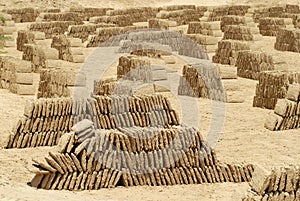 Mud brick factory, Shibam, Hadhramaut valley, Yemen.