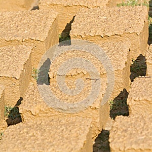 Mud bricks drying on the sun, Nepal