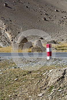 Mud buildings on Karakoram Highway, ChinaÃ¢â‚¬â„¢s Xinjiang region. Truck on the Old Silk roads