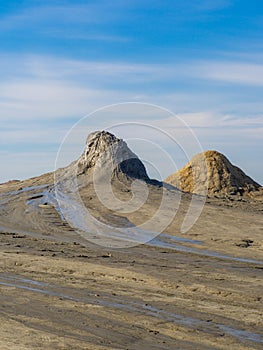 Mud cone in vulcanii noroiosi reserve or mud vulcanoes reserve, romania, buzau county