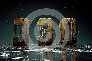 Mud-covered 330 numbers in wet environment with splashing effects photo