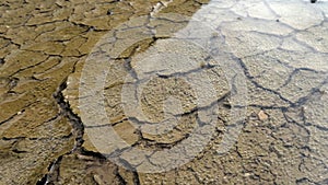 Mud cracks and bubble in water