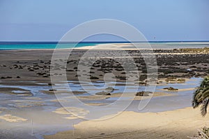 Mud flats at low tide off the coast of canary island photo