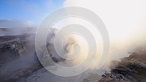 Mud geyser in Sol De Manana at sunrise, Bolivia