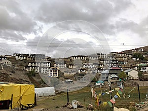 Mud houses surrounded by mountains in Himalaya region