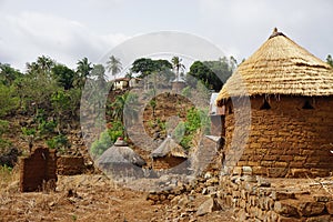 Mud huts in the savannah near Kara in Togo