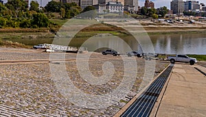 Mud Island Marina in downtown Memphis TN in extreme low water conditions