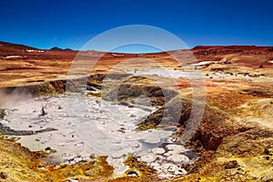Mud pool by geyser Sol de la Manana in the Altiplano of Bolivia photo