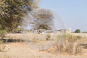 Mud straw and wooden hut with thatched roof in the bush. Local village in the rural Caprivi Strip, the most populated region in Na