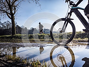 Mud tracks on a mountain bike trail