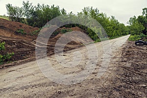 Mud trails on a road