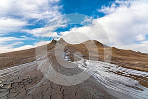 Mud volcano eruption scene