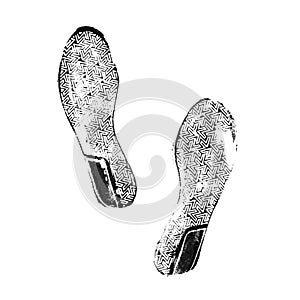 Muddy bootprints. Isolated on white background. Close up photo