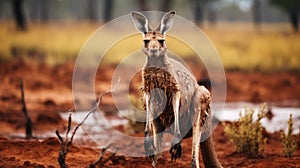 Muddy Kangaroo In Savannah Meadow: Stunning 8k Schlieren Photography