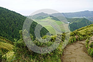 Muddy path on cidade lakes on the azores islands