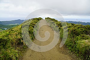 Muddy path on cidade lakes on the azores islands