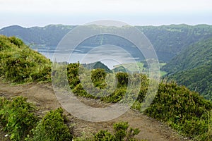 Muddy path on cidade lakes on the azores islands