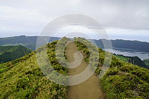 Muddy path on cidade lakes on the azores islands