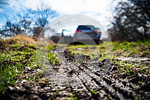 Muddy road is blocked by mud