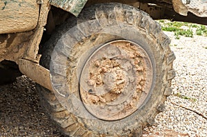 Muddy truck tyre wheel