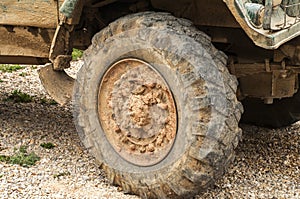 Muddy truck tyre wheel