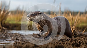 Muddy Water Otter: A Playful Encounter With Nature\'s Grace