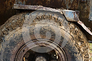 Muddy wheels of the big truck