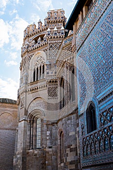 Mudejar architecture and ornament in the facade of La Seo Cathedral in Zaragoza, Spain