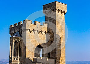 Mudejar and French Gothic style castle. ancient architecture.