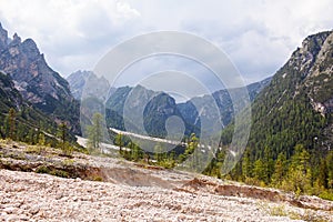 Mudflow with snow high in the Alpine mountains