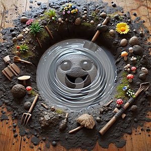 Mudhole A hole or pit filled wit