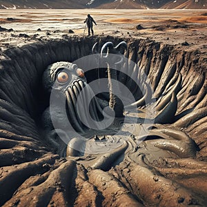 Mudhole A hole or pit filled wit