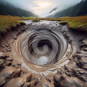 Mudhole A hole or pit filled wit