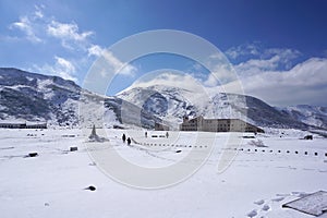 Mudoro field in November with snow mountain background