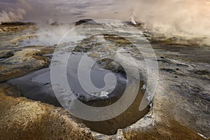 Mudpools and geothermal field at Hverir