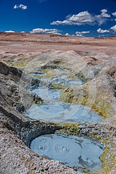 Mudpools in Geysers Sol Manana, Sur Lipez, South Bolivia