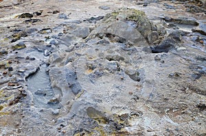 mudpot Hot boiling mud bubbling steam and exploding at mudpots, the geothermal area Hverir