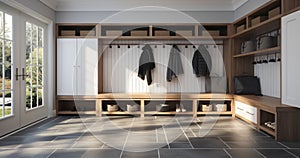 A Mudroom That Marries Style with Practicality. Generative AI photo