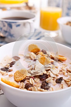 Muesli, coffee and juice