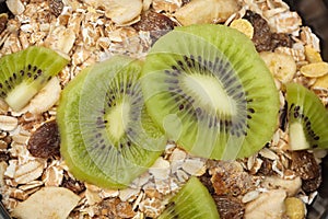 Muesli with fruit background