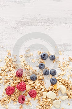 Muesli, granola and berries for breakfast
