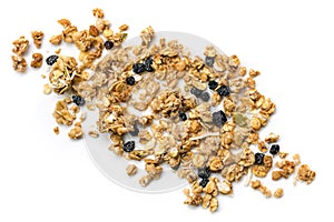 Muesli or Granola Scattered on White Top view