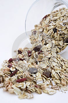 Muesli mix (granola), oatmeal breakfast with some dried fruits