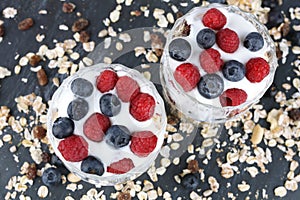 Muesli with raspberries and blueberries