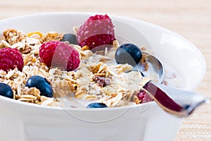 Muesli with Raspberries and Blueberries photo