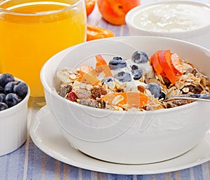 Muesli with yogurt and berries.Traditional healthy breakfast .