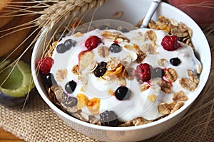 Muesli with yogurt,healthy breakfast rich in fiber