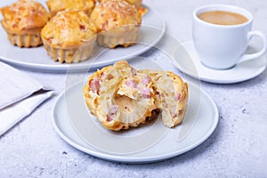 Muffins with ham and cheese. Homemade baking.