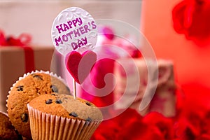 Muffins with Mother`s Day card.